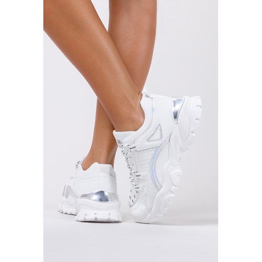 Białe sneakersy na platformie buty sportowe sznurowane holograficzny pasek Casu Casu 37 okazyjna cena Casu.pl