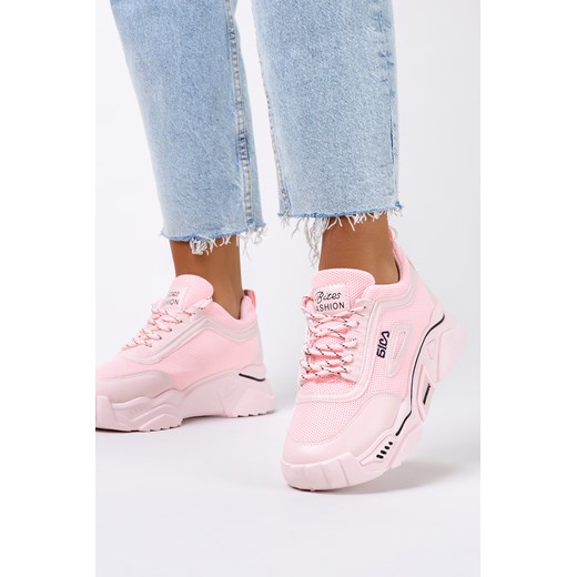 Różowe sneakersy na platformie buty sportowe sznurowane Casu 23-11-21-P Casu 34 okazyjna cena Casu.pl