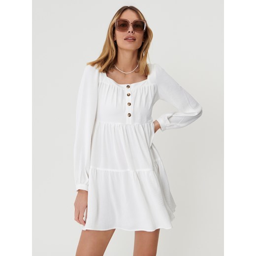 Sinsay - Sukienka mini babydoll - Kremowy Sinsay M Sinsay