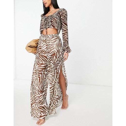 Miss Selfridge – Prześwitujące spodnie z szerokimi nogawkami w paski zebry – Miss Selfridge 38 Asos Poland