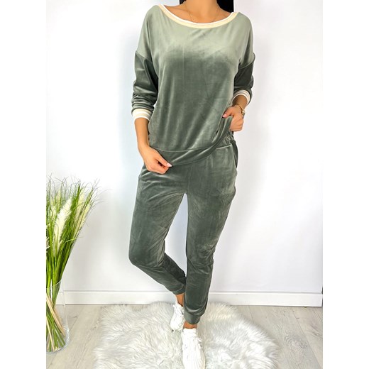 Khaki Komplet Welurowy 7610-104-B Modnakiecka.pl 40 ModnaKiecka.pl