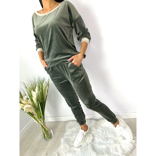 Khaki Komplet Welurowy 7610-104-B Modnakiecka.pl 40 ModnaKiecka.pl