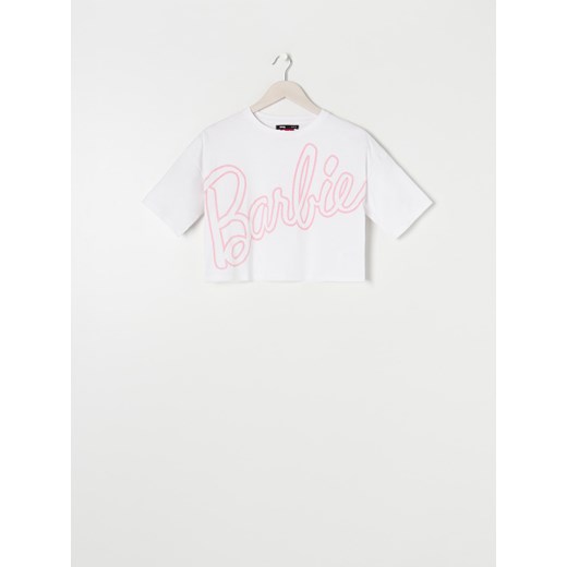 Sinsay - Crop top z nadrukiem Barbie - Biały Sinsay XS Sinsay