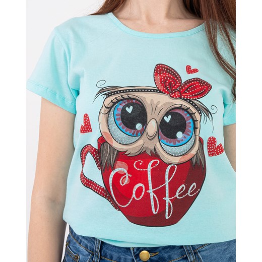 Damski t-shirt w kolorze miętowym z sową - Odzież Royalfashion.pl M - 38 royalfashion.pl