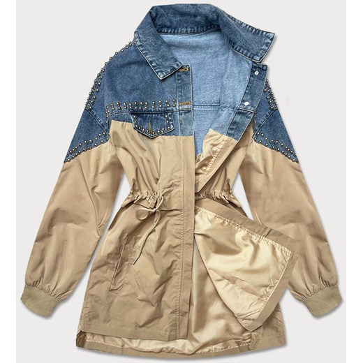 DAMSKA KURTKA JEANS DENIM Z ŁĄCZONYCH MATERIAŁÓW NIEBIESKO-BEŻOWA (PFFS12233) Goodlookin.pl Uniwersalny goodlookin.pl