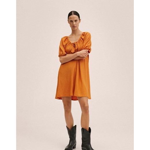 Mango – Pomarańczowa sukienka mini z bufkami i wiązaniem-Pomarańczowy Mango L Asos Poland