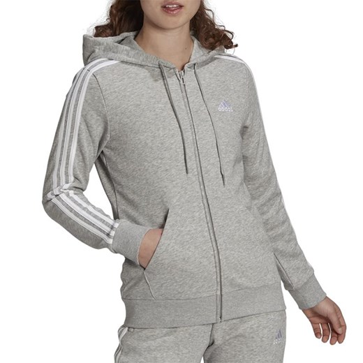 Bluza adidas Essentials French Terry 3-Stripes Full-Zip Hoodie GL0802 - szara ze sklepu streetstyle24.pl w kategorii Bluzy damskie - zdjęcie 133661926