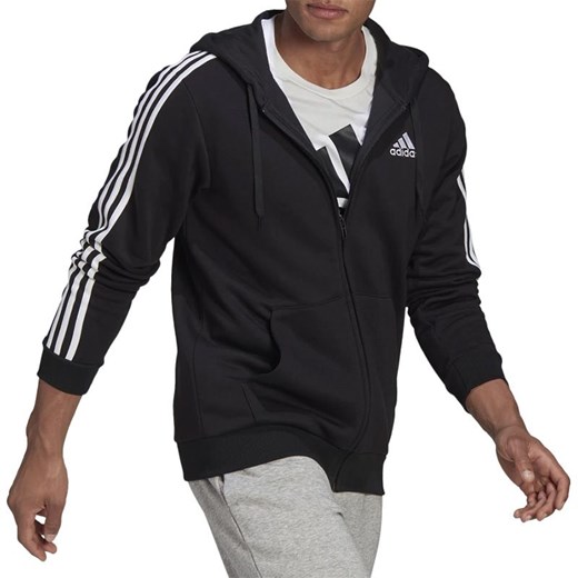Bluza adidas Essentials Fleece 3-Stripes Full-Zip Hoodie GK9051 - czarna ze sklepu streetstyle24.pl w kategorii Bluzy męskie - zdjęcie 133662008