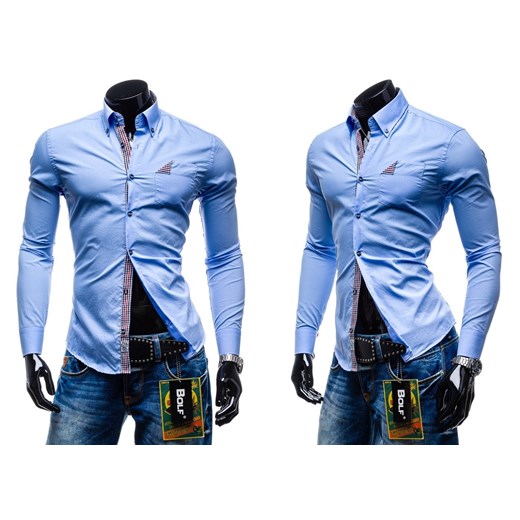 KOSZULA MĘSKA BOLF 4761 BŁĘKITNA - BŁĘKITNY denley-pl niebieski Koszule z długim rękawem męskie