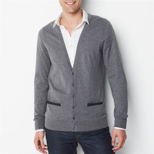 Dwubarwny rozpinany sweter z bawełny i kaszmiru la-redoute-pl szary bawełniane