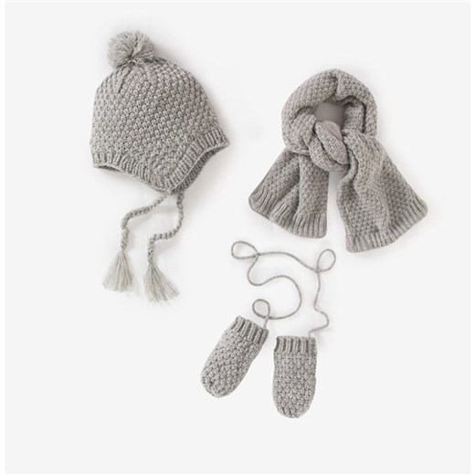 Komplet trzyczęściowy: czapka, szalik i rękawiczki z jednym palcem la-redoute-pl szary bawełniane