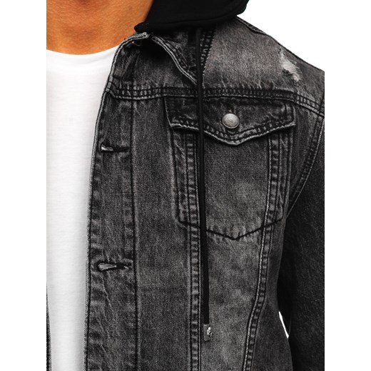 Czarna kurtka jeansowa męska z kapturem Denley MJ505N 2XL Denley okazyjna cena