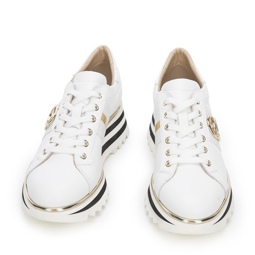 Damskie sneakersy skórzane z klamrą na platformie w pasy białe ze sklepu WITTCHEN w kategorii Buty sportowe damskie - zdjęcie 133983039