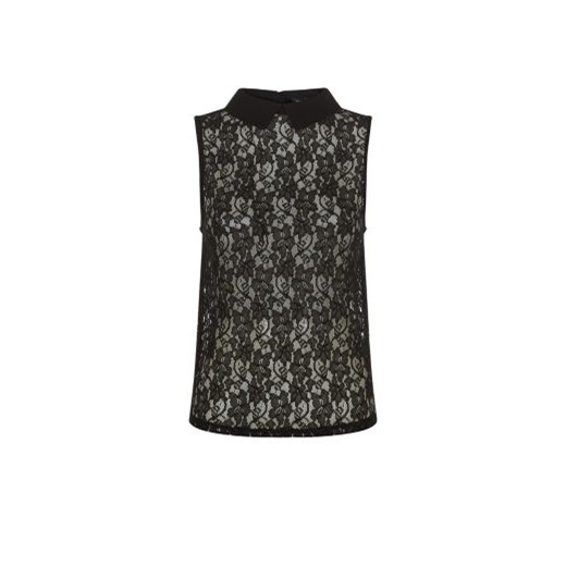 Black Collared Corded Lace Boxy Shell Top  newlook szary top