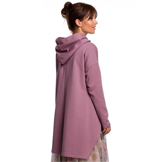 Hoodie długa bluza damska oversize z kapturem asymetryczna fioletowa Be L/XL Sukienki.shop