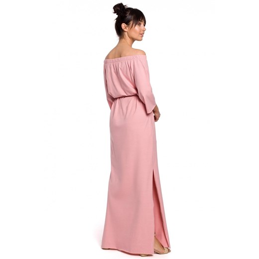 Długa sukienka hiszpanka z odkrytymi ramionami na lato pudrowy róż Be XXL Sukienki.shop