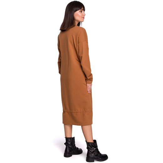 Bawełniana długa sukienka dresowa oversize brązowa Be S/M promocyjna cena Sukienki.shop