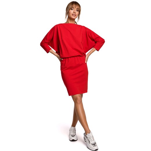 Sukienka nietoperz z dekoltem V na plecach dół dopasowany czerwona L/XL Sukienki.shop