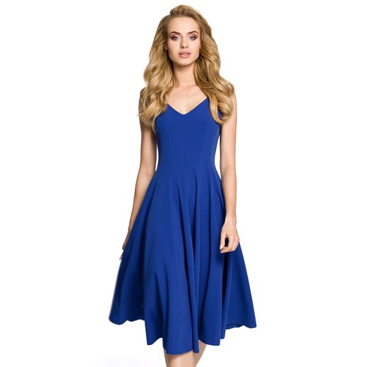 Sukienka wieczorowa rozkloszowana z dekoltem V niebieska XL Sukienki.shop