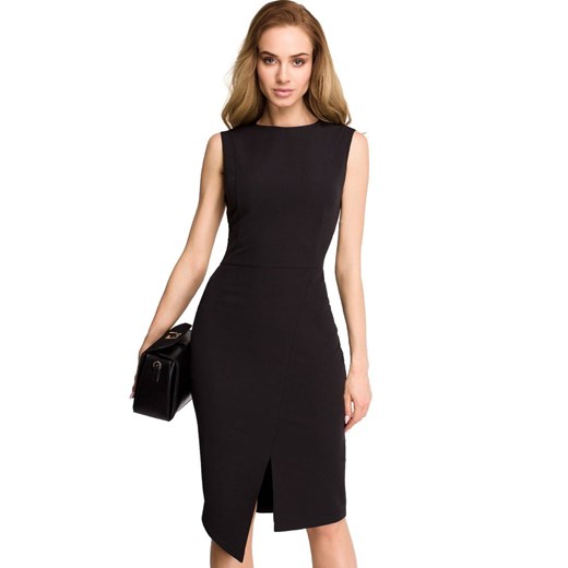 Elegancka sukienka ołówkowa midi dopasowana bez rękawów czarna Stylove S wyprzedaż Sukienki.shop