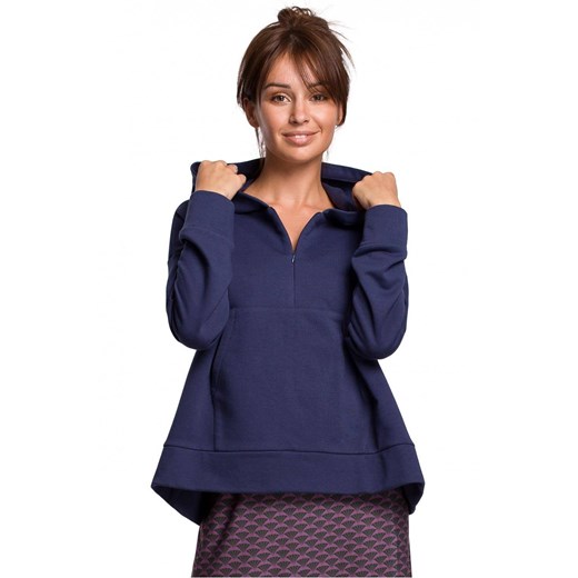 Miękka bluza kangurek w kształcie dzwonka z kapturem niebieska Be L/XL Sukienki.shop