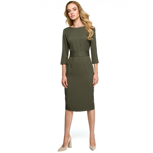 Elegancka sukienka ołówkowa midi z dekoltem V na plecach zielona Stylove M Sukienki.shop