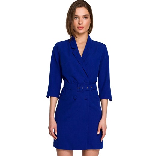 Elegancka sukienka marynarka dwurzędowa z paskiem żakietowa niebieska Stylove XL Sukienki.shop