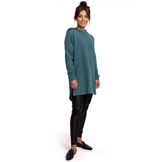 Hoodie długa bluza damska z kapturem zielona bawełniana dzianina Be XXL/3XL Sukienki.shop