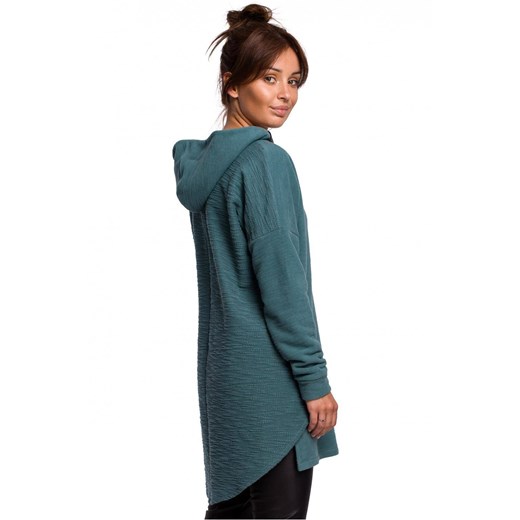 Hoodie długa bluza damska z kapturem zielona bawełniana dzianina Be S/M Sukienki.shop