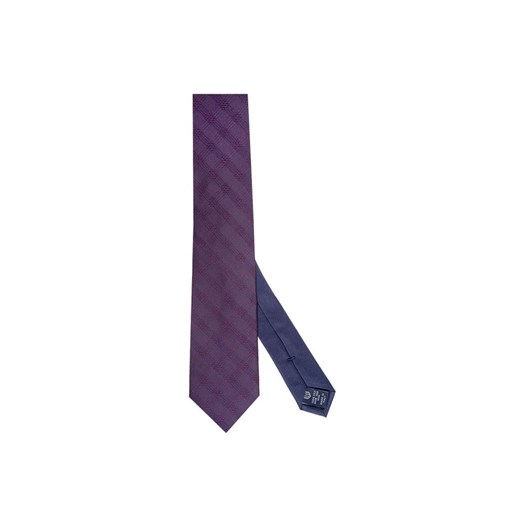 Elegancki bordowy krawat jedwabny Profuomo w delikatną kratę eleganckipan-com-pl granatowy bez wzorów/nadruków
