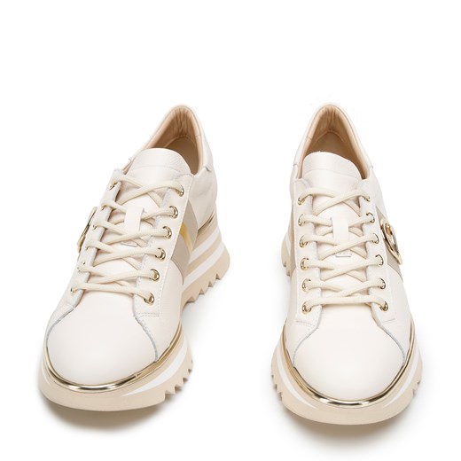 Damskie sneakersy skórzane z klamrą na platformie w pasy kremowe ze sklepu WITTCHEN w kategorii Buty sportowe damskie - zdjęcie 134160736