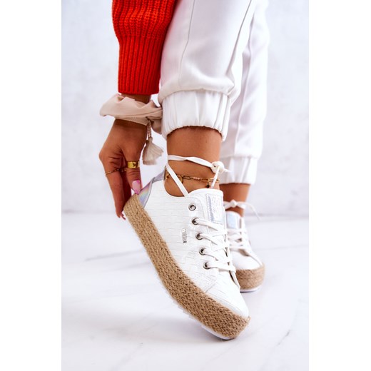 Wiązane Espadryle Na Plecionej Platformie Big Star JJ274397 Białe 41 bugo.pl