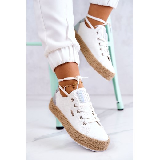 Wiązane Espadryle Na Plecionej Platformie Big Star JJ274397 Białe 38 bugo.pl