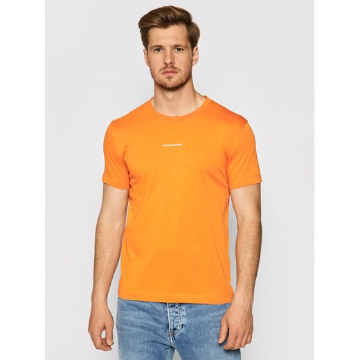 T-Shirt J30J318067 Pomarańczowy Slim Fit S okazyjna cena MODIVO