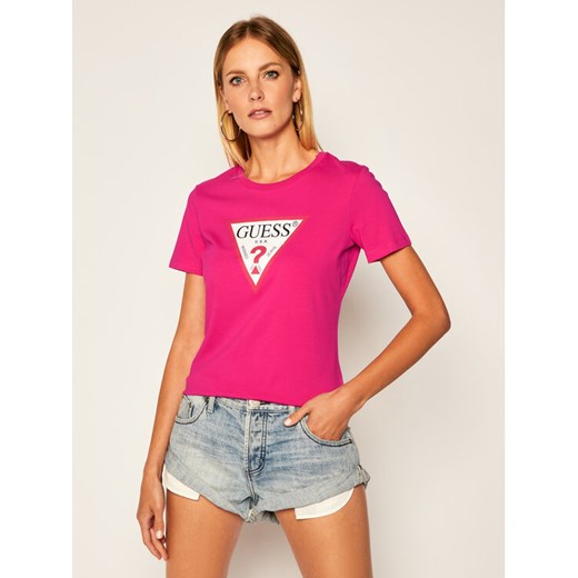 T-Shirt Triangle Logo W0YI57 K8HM0 Różowy Regular Fit Guess XS MODIVO wyprzedaż