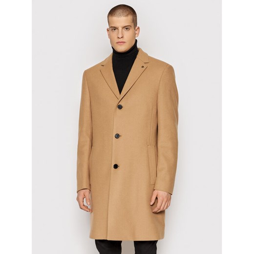 Płaszcz wełniany Crombie K10K107914 Beżowy Regular Fit Calvin Klein L MODIVO wyprzedaż