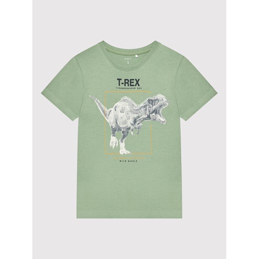 T-Shirt 13198380 Zielony Regular Fit Name It 158_164 MODIVO