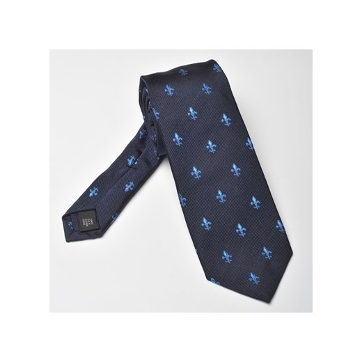 Elegancki granatowy krawat jedwabny Ascot w niebieskie lilijki eleganckipan-com-pl szary abstrakcyjne wzory