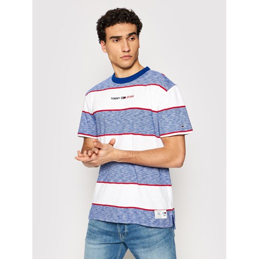 T-Shirt Stripe Linear Logo DM0DM10285 Niebieski Regular Fit Tommy Jeans M MODIVO okazja