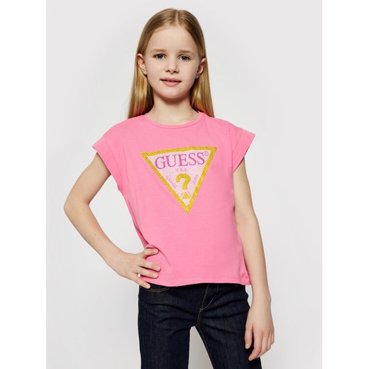 T-Shirt J1RI26 K6YW1 Różowy Regular Fit Guess 8Y promocja MODIVO
