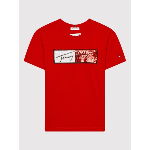 T-Shirt Sequins Flag KG0KG06166 D Czerwony Regular Fit Tommy Hilfiger 10Y promocja MODIVO