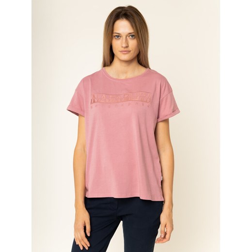 T-Shirt Serber N0YIXM Różowy Regular Fit Napapijri XS okazja MODIVO