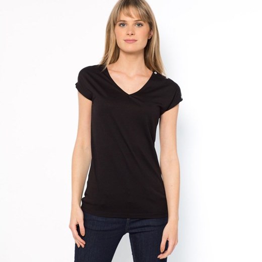 T-shirt z dekoltem w kształcie litery „V”, krótki rękaw, bawełna i modal la-redoute-pl czarny krótkie