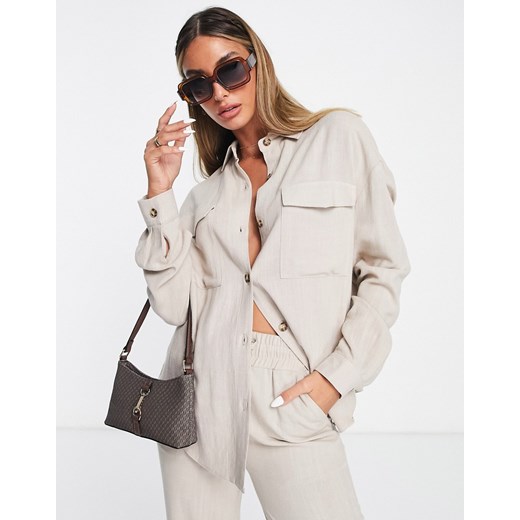 ASOS DESIGN – Lniana kurtka koszulowa w neutralnym kolorze-Neutralnie 42 Asos Poland