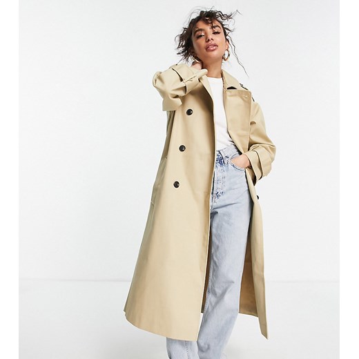 ASOS DESIGN Petite – Kamiennoszary trencz o wydłużonym kroju-Brązowy 42 Asos Poland