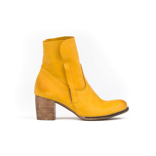 botki na słupku z wywijaną cholewką - skóra naturalna - model 454 - kolor żółty Zapato 39 zapato.com.pl
