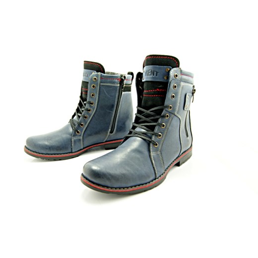 KENT 237 GRANATOWE - Wysokie męskie buty zimowe ze skóry WYPRZEDAŻ sklep-obuwniczy-kent szary naturalne