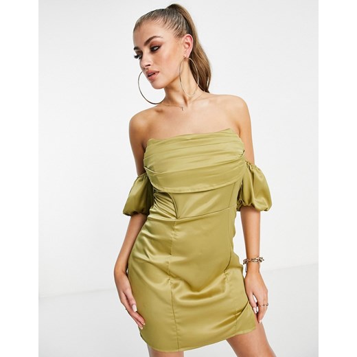 Love & Other Things – Zielona gorsetowa sukienka mini z odkrytymi Love & Other Things 34 okazja Asos Poland