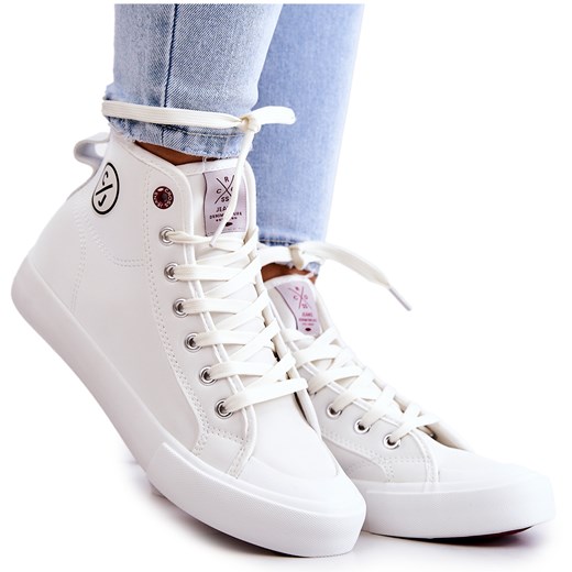 Damskie Wysokie Trampki Cross Jeans JJ2R4056C Białe ze sklepu ButyModne.pl w kategorii Trampki damskie - zdjęcie 134768877
