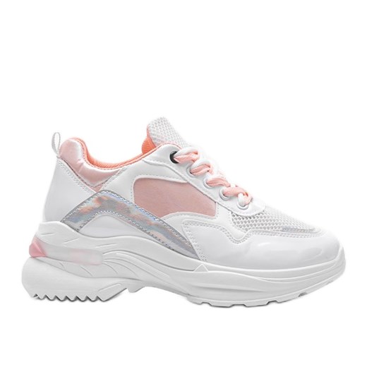 Białe sneakersy z holograficznymi wstawkami Karlie różowe 40 ButyModne.pl wyprzedaż